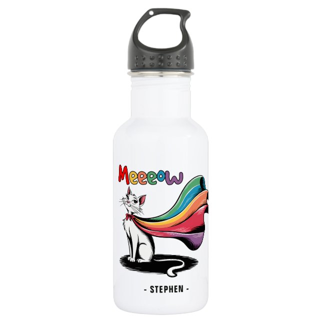 Garrafa Super Cat Meeow - Rainbow Cape Pride Cat (Frente)