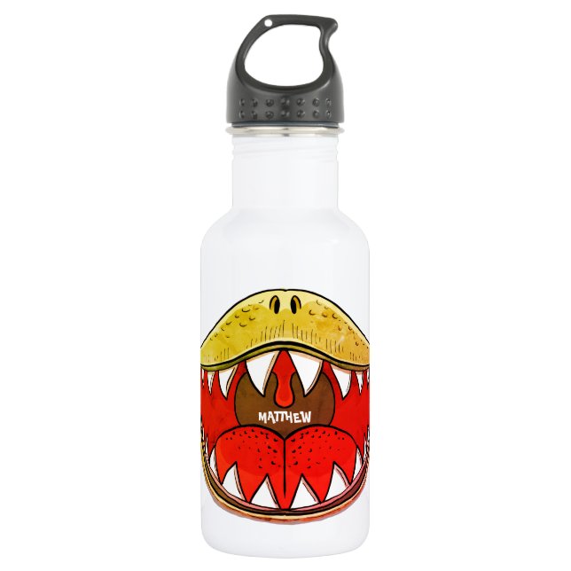 Garrafa T-rex Dinossaur Bouth Kids Cartoon Yellow Name (Frente)