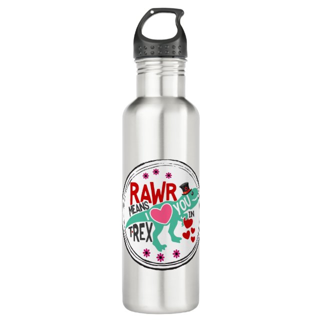 Garrafa T-Rex em um Top Hat Rawr significa que te amo engr (Frente)