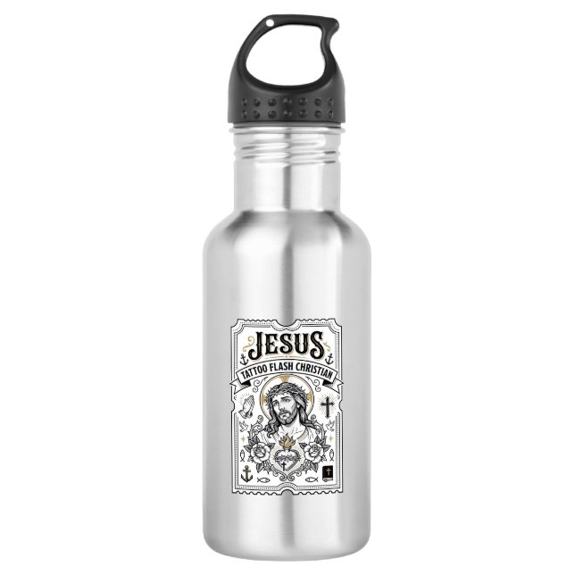 Garrafa Tatuagem Jesus Flash Cristão Tatuagem Jesus Flash  (Frente)