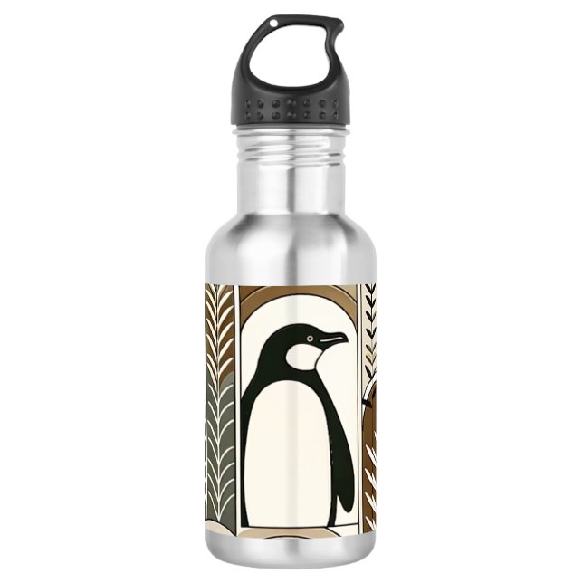Garrafa Taupe Mocha Abstrato Grain Arcs Pattern Penguin (Frente)