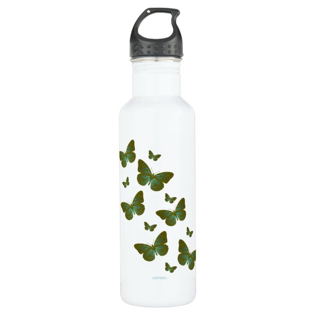 Garrafa Teal Butterflies Water Bottle (Frente)