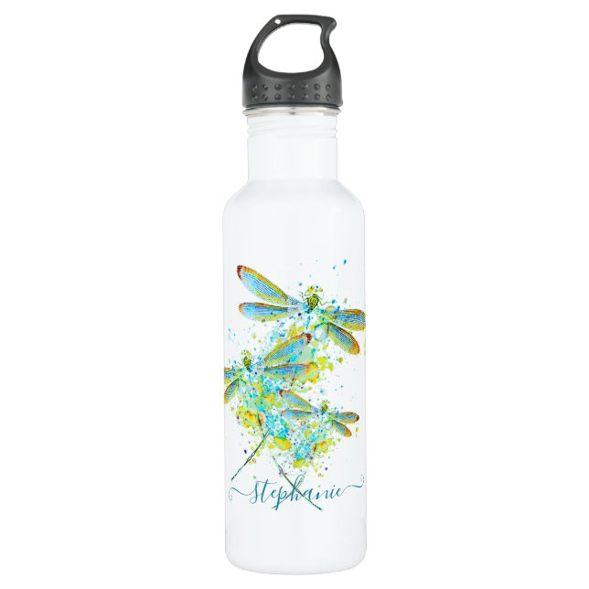 Garrafa Teal Dragonfly splatter personalizado (Frente)
