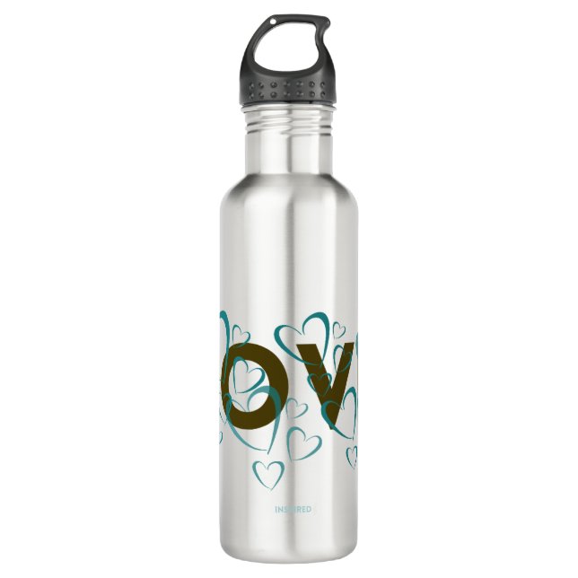 Garrafa Teal Hearts Love Water Bottle (Frente)