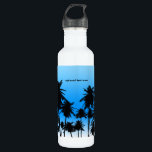 Garrafa Tema tropical de Palm Trees Blue Beach<br><div class="desc">Palmeiras Blue Beach Tropical Theme Water Bottle.</div>