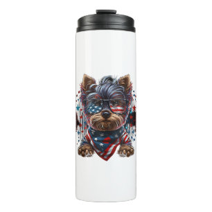 Garrafa Térmica 4 de julho Patriotic Yorkie Dog Bandeira dos EUA