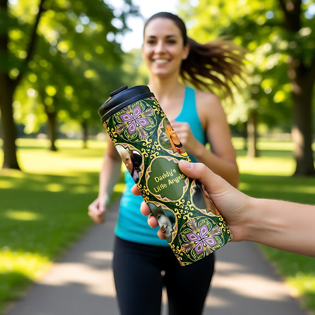 Garrafa Térmica 4 fotos + texto Azulejos de Oliva e lavanda  (4 photos + text Olive and lavender Azulejos Thermal Tumbler)