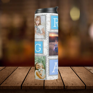 Garrafa Térmica 6 Seis Fotografias Collage Cóta Bebê Família Amor 