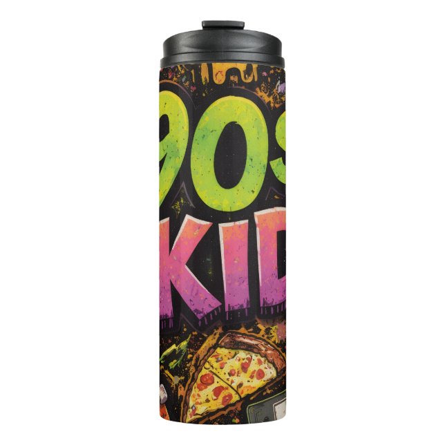 Garrafa Térmica 90s Kids Retro Pizza Smiley Face Flower Design (Frente)