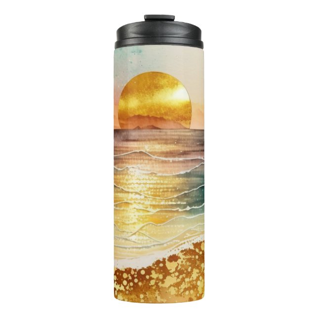 Garrafa Térmica A Série Praia Aquarela Design 3 (Frente)