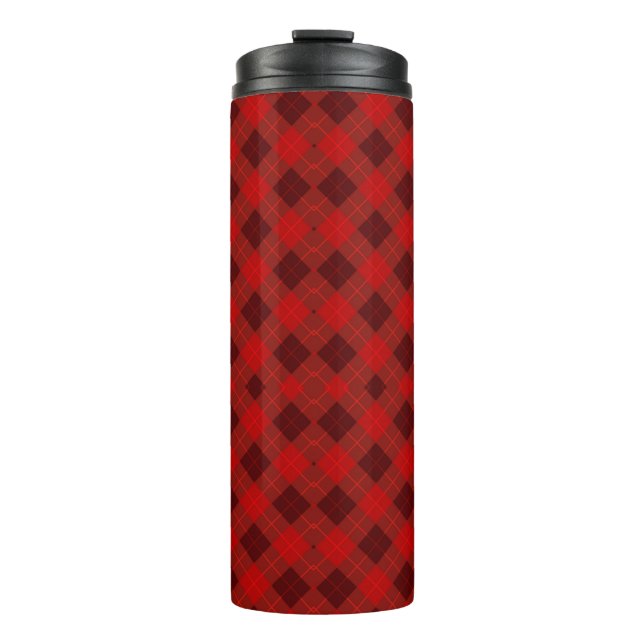 Garrafa Térmica A tall travel mug with a vibrant red plaid pattern (Frente)
