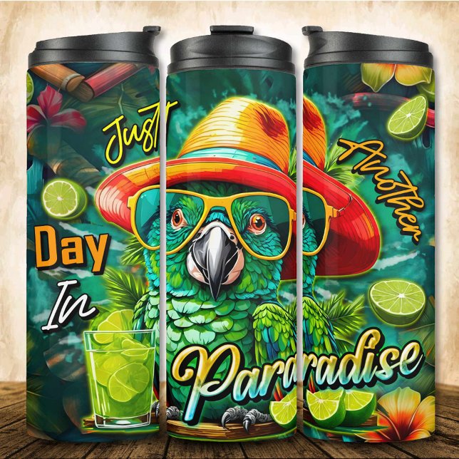 Garrafa Térmica A vida é melhor no papagaio da praia Margarita (Criador carregado)