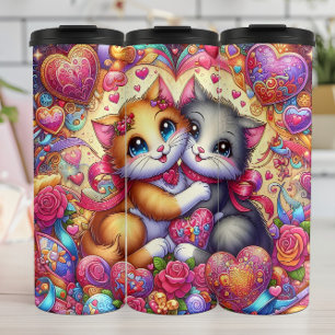Garrafa Térmica Abeçando Gatinhos Coração Floral