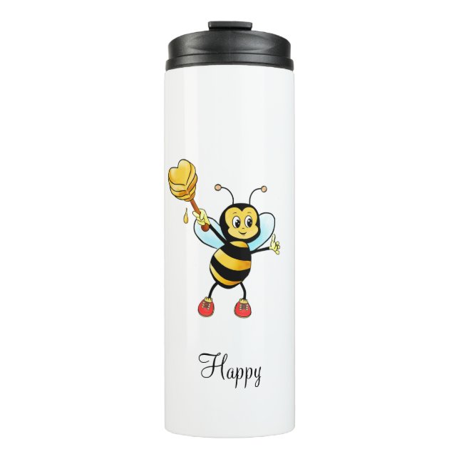 Garrafa Térmica Abeja Melífera Fofa com Coração e Caligrafia (Frente)