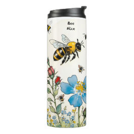 Garrafa Térmica Abelhas abelha e flores silvestres