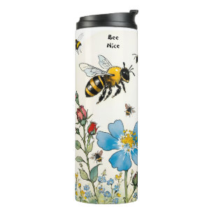 Garrafa Térmica Abelhas abelha e flores silvestres