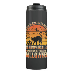 Garrafa Térmica Abóbora de Gato Preto Desenho Vetorial de Hallowee