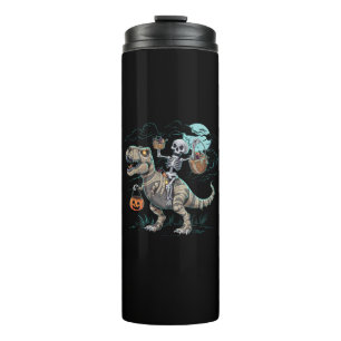 Garrafa Térmica Abóbora de Halloween com Esqueleto Montando Dinoss