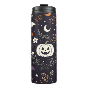 Garrafa Térmica Abóbora de Halloween Floral Roxa Escura