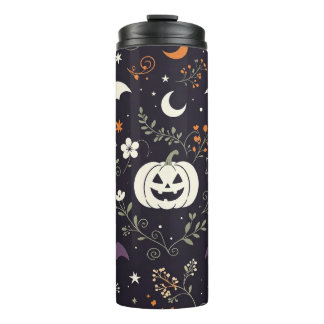 Garrafa Térmica Abóbora de Halloween Floral Roxa Escura