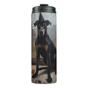 Garrafa Térmica Abóboras Doberman Halloween Assustador