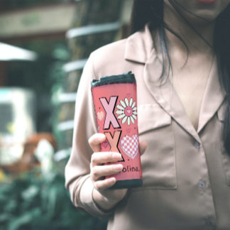 Garrafa Térmica Abraços e beijos bonitos Amor cor-de-rosa XOXO no 