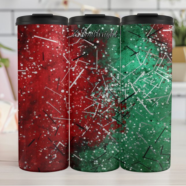 Garrafa Térmica Abstract Christmas Red Green Glitter (Criador carregado)