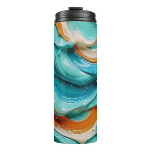 Garrafa Térmica Abstract Swirling Teal and Orange Glossy Fluid 