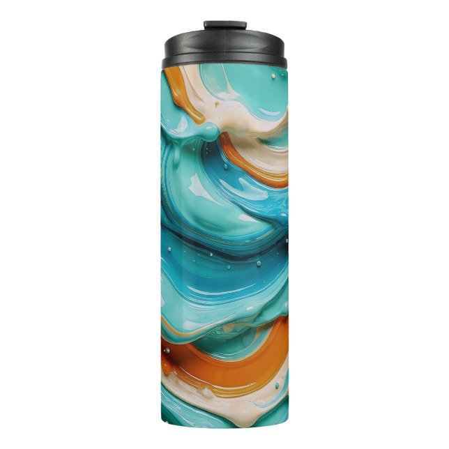 Garrafa Térmica Abstract Swirling Teal and Orange Glossy Fluid  (Frente)