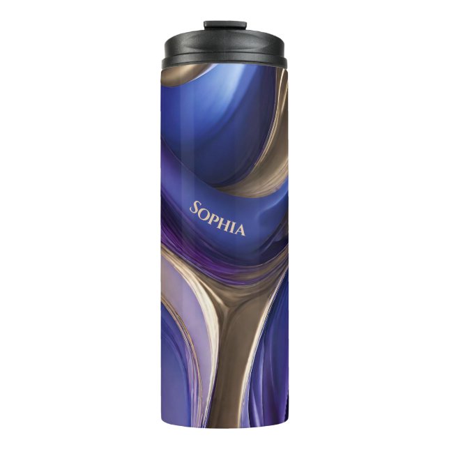 Garrafa Térmica Abstrato-Azul moderno, Roxo e Dourado (Frente)