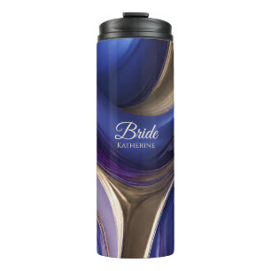 Garrafa Térmica Abstrato-Azul Roxo-Dourado-Bride Moderno-