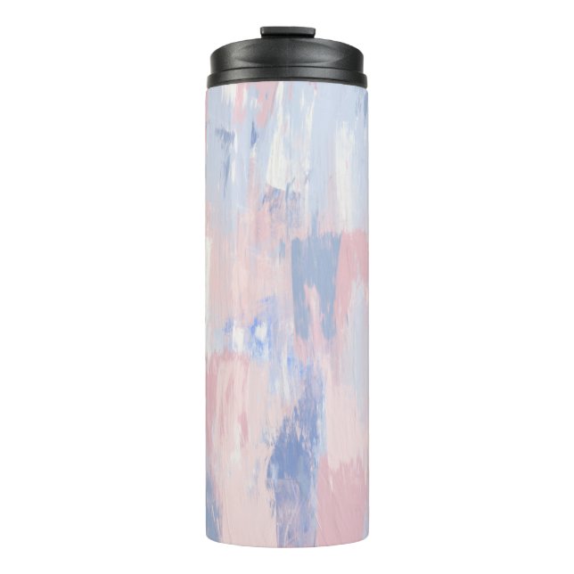 Garrafa Térmica Abstrato Blush e Traços de Tinta Azul (Frente)