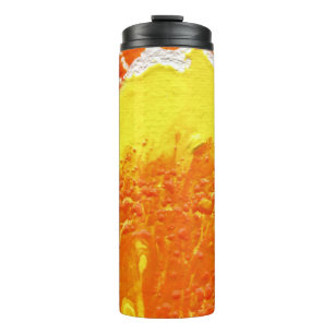 Garrafa Térmica Abstrato Branco Amarelo Laranja