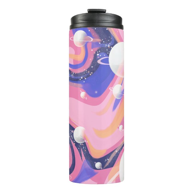 Garrafa Térmica Abstrato de espiral espacial exterior rosa e roxa (Frente)