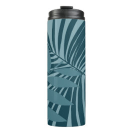 Garrafa Térmica abstrato de palma e folha tropical em cinza azul