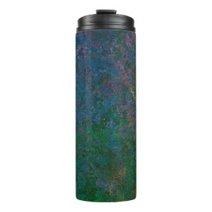 Garrafa Térmica Abstrato de Tinta Verde Escura e Azul