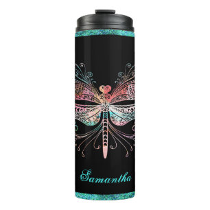 Garrafa Térmica Abstrato Dragonfly Pastel Preto
