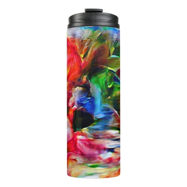 Garrafa Térmica Abstrato Expressionista Colorida Cat Art Impressão (Frente)