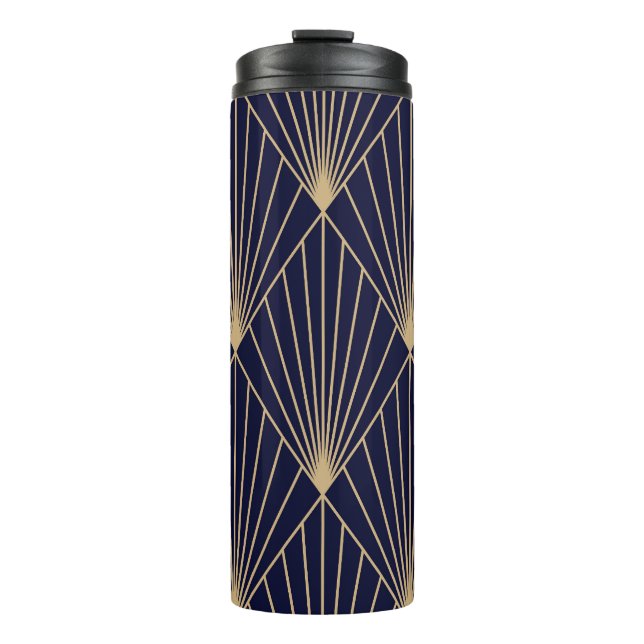 Garrafa Térmica Abstrato geométrico Azul Escuro Dourado (Frente)