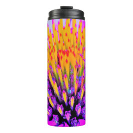 Garrafa Térmica Abstrato Macro Rosa Quente e Amarelo Coneflower
