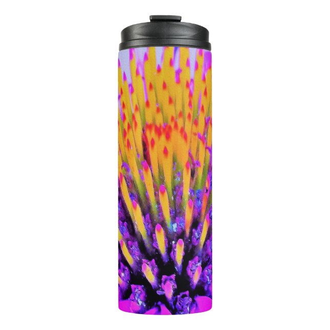 Garrafa Térmica Abstrato Macro Rosa Quente e Amarelo Coneflower (Frente)