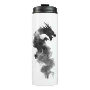 Garrafa Térmica Abstrato Tinta Preta Fumaça Dragão Fantasia Térmic