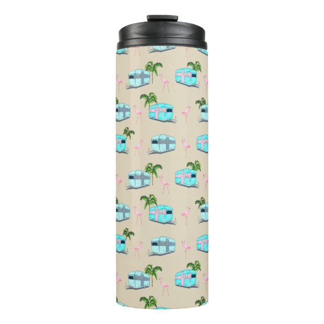 Garrafa Térmica Acampamento de praia RV com Flamingos (Frente)