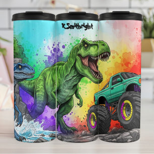 Garrafa Térmica Ação de Caminhão Monstro Dinossauros Arco-íris