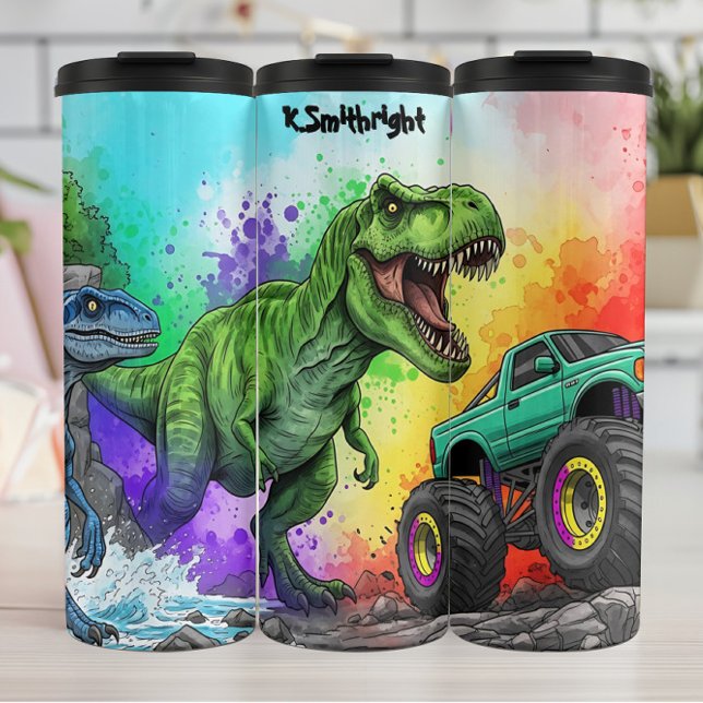 Garrafa Térmica Ação de Caminhão Monstro Dinossauros Arco-íris (Criador carregado)