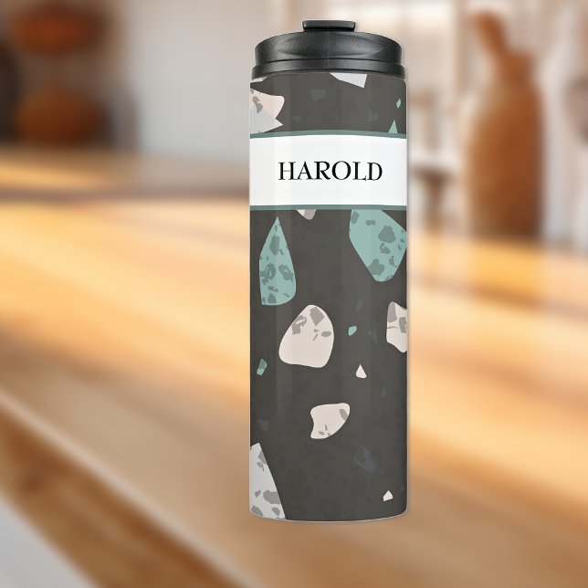 Garrafa Térmica Acentos Verde Mar Terra Terrazzo Padrão 16oz (Criador carregado)