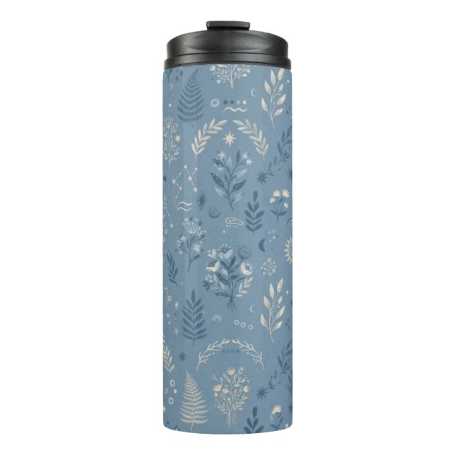 Garrafa Térmica Acessórios de Bebida Boho Celestial Botânico Azul  (Frente)
