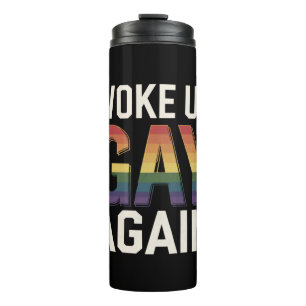 Garrafa Térmica Acordou Gay de Novo Engraçado Orgulho LGBTQ Aliado