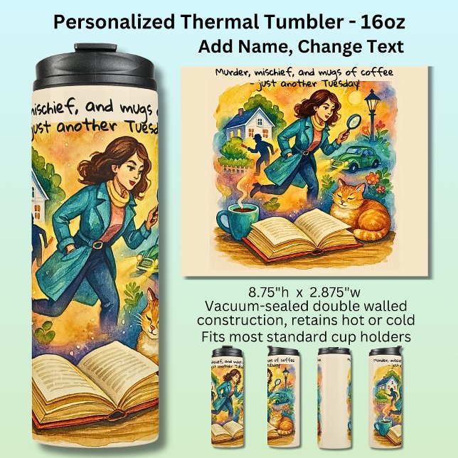 Garrafa Térmica Add Text Name, Murder Mischief Coffee (Criador carregado)