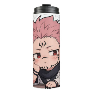 Garrafa Térmica Adesivo do Rei Fofo Chibi Emburrado - Cabelo Rosa